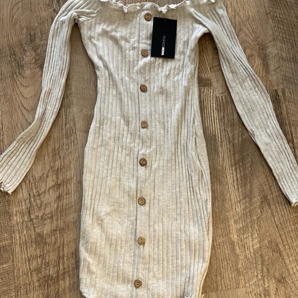 Cream off the shoulder fashion nova mini dress